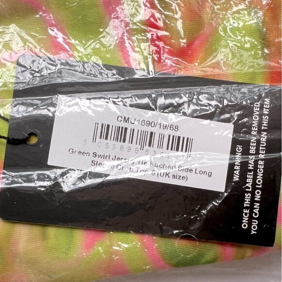 PrettyLittleThing, Green Swirl Jersey Tie Ruched Side Crop Top. Size: 2 (US) NWT - Picture 5 of 8